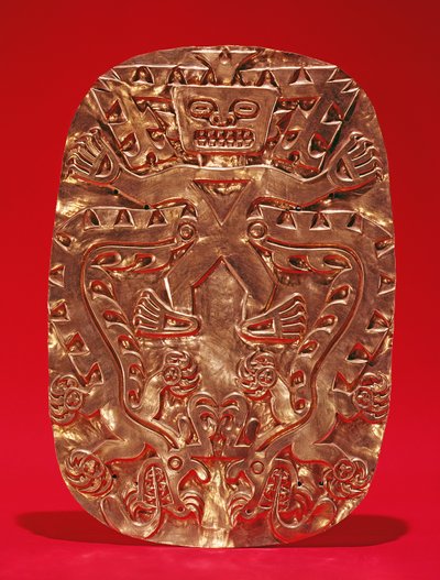 Embossed plaque depicting a crocodile god, from Sitio Conte, Cocle Province, Panama, Late Cocle style by Pre Columbian